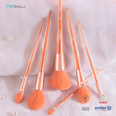 7 Piece Travel Makeup Brush Set Pegangan Plastik Nylon Rambut Aluminium Ferrule