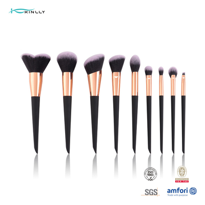 OEM Customized Makeup Brush Set 9PCS Aluminium Ferrule Plastic Handle