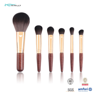 6 PCS Pendek Kayu Handle Makeup Brush Set Rambut Sintetis Rose Gold Ferrule
