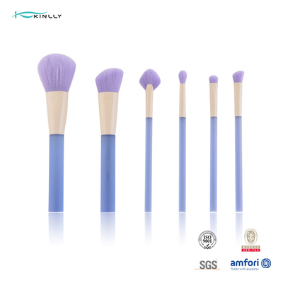 Mudah Dibersihkan 6pcs Makeup Brush Set Kosmetik Dengan Rambut Sintetis Pegangan Plastik Bening