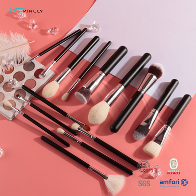 22 pcs Aluminium Ferrule Makeup Brush Set Label Pribadi Gagang Kayu Keperakan