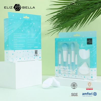 5pcs Travel Makeup Brush Set Dengan Makeup Puff Clear PVC Packaging Box