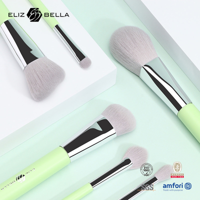 6 pcs Travel Size Makeup Brushes dengan pegangan kayu, Portable Cosmetic Brush