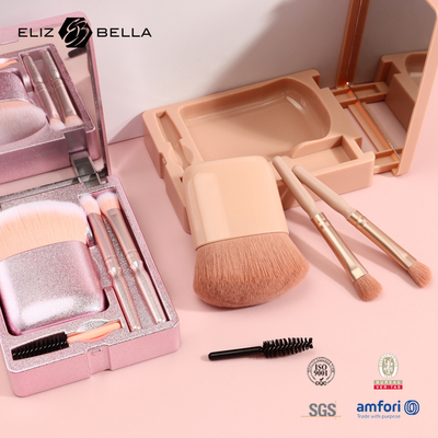 4pcs Mini Brush Set Dengan Cermin, Eyelash Eyeshadow Kosmetik Brush Dengan Kotak Plastik