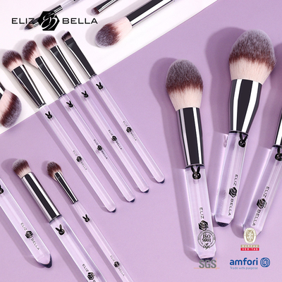 14PCS Professional Quality Makeup Brush Set Berkilau Perak Ferrule Dan Jelas Plastik Handle