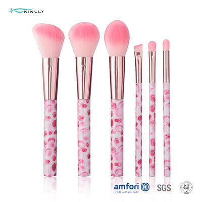 Pink Nylon Hair Plastic Travel Cosmetic Brush Set 6pcs dengan Aluminium Ferrule