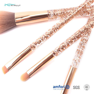 Glitter Rose Gold Ferrule Makeup Brush Gift Set 5 pcs untuk Eyeliner Eyeshadow