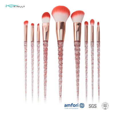 Spiral Plastic Handle Makeup Brush Gift Set Label Pribadi Rose Gold Ferrule
