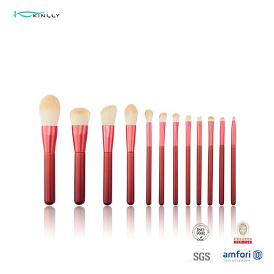 OEM 12PCS Aluminium Ferrule Full Makeup Brush Set Dengan Pegangan Merah