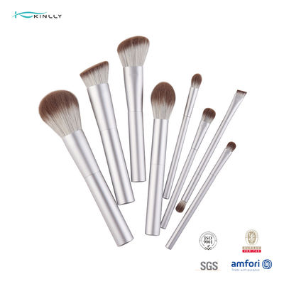 8 pcs OEM ODM Travel Makeup Brush Set Pegangan Aluminium Putih