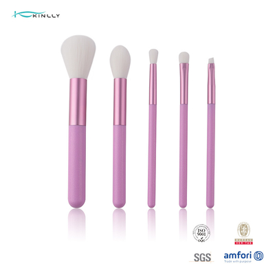 OEM ODM 5pce Makeup Brush Travel Set Dengan Pegangan Plastik Pendek Ungu