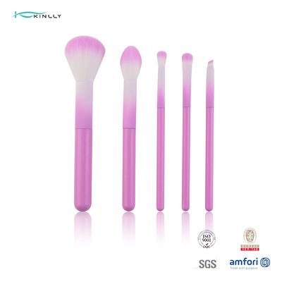 Set Kuas Rias Kosmetik 5 pcs berwarna-warni Dengan Pegangan Plastik merah muda