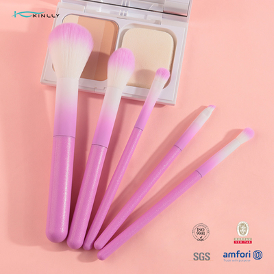 Set Kuas Rias Kosmetik 5 pcs berwarna-warni Dengan Pegangan Plastik merah muda