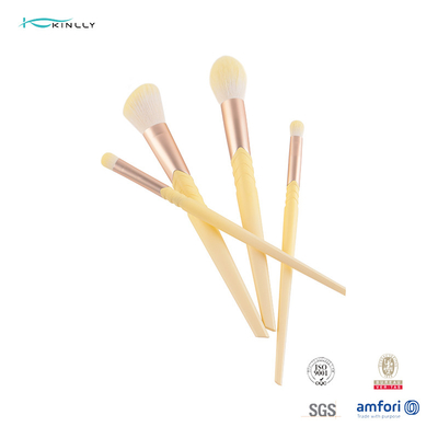 Beveling Ferrule Luxury Makeup Brushes 10pcs Pegangan Plastik Kuning Rambut Sintetis