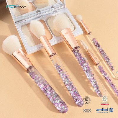 5 pcs Travel Makeup Brush Set Aluminium Ferrule Crystal Handle Bulu Halus Lembut