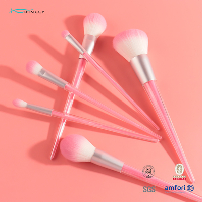 Pink 6 Piece Makeup Brush Set Pegangan Plastik Tahan Lama Serat Buatan
