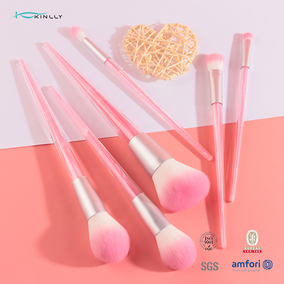 Pink 6 Piece Makeup Brush Set Pegangan Plastik Tahan Lama Serat Buatan