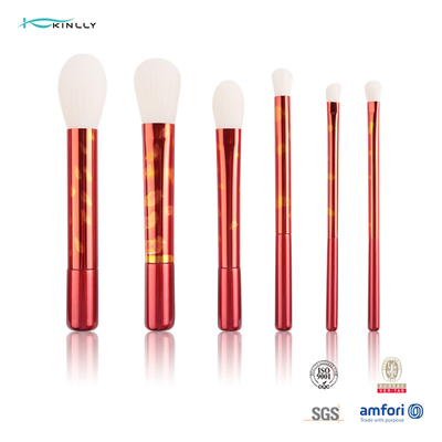 Kuas Rias Rambut Sintetis Aluminium Ferrule Panjang Pegangan Merah Set Kuas Kosmetik