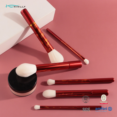 Kuas Rias Rambut Sintetis Aluminium Ferrule Panjang Pegangan Merah Set Kuas Kosmetik