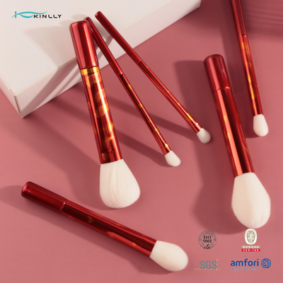 Kuas Rias Rambut Sintetis Aluminium Ferrule Panjang Pegangan Merah Set Kuas Kosmetik