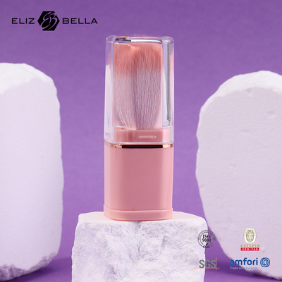 Sikat yang bisa ditarik kembali Makeup Powder Brush Pink Plastic Handle 100% Synthetic Hair Plastic Handle OEM