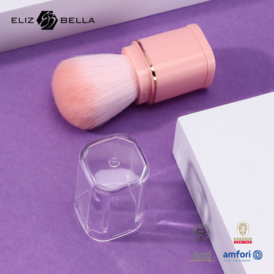 Sikat yang bisa ditarik kembali Makeup Powder Brush Pink Plastic Handle 100% Synthetic Hair Plastic Handle OEM