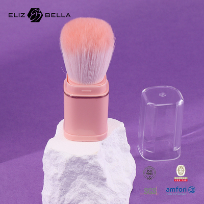 Sikat yang bisa ditarik kembali Makeup Powder Brush Pink Plastic Handle 100% Synthetic Hair Plastic Handle OEM