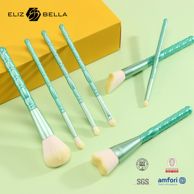 7pcs Plastik Handle Professional Makeup Brushes Dengan Putih Synthetic Hair Aluminium Ferrule