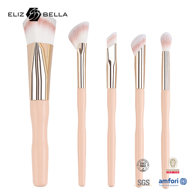 5pcs Harga Pabrik Custom Logo 100% Rambut Sintetis Vegan Wajah Mata Makeup Set Sikat,Tangan Kayu Dan Ferrule Aluminium