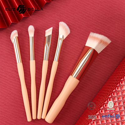 5pcs Harga Pabrik Custom Logo 100% Rambut Sintetis Vegan Wajah Mata Makeup Set Sikat,Tangan Kayu Dan Ferrule Aluminium
