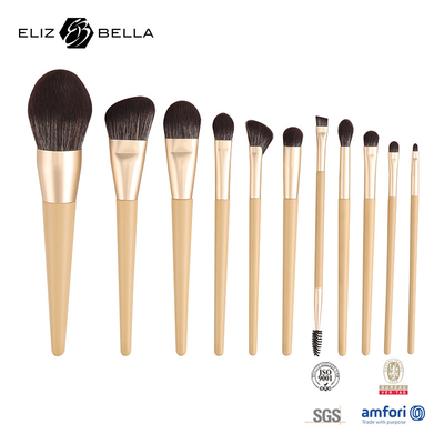 11 Piece Wooden Handle Beauty Makeup Brush Set Aluminium Ferrule Kosmetik Brushes,Sintetik Set Sikat Rambut