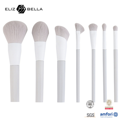 7pcs sikat make-up dengan rambut sintetis dan berdiri plastik pegangan aluminium ferrule, pesanan OEM selamat datang