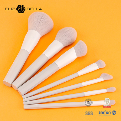 7pcs sikat make-up dengan rambut sintetis dan berdiri plastik pegangan aluminium ferrule, pesanan OEM selamat datang