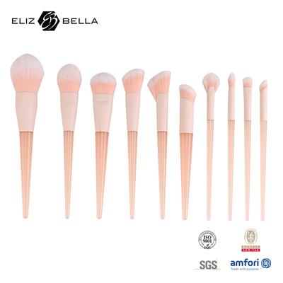 10pcs Pink Plastic Handle Travel Makeup Brush Set Dengan Rambut Sintetis, Beauty Need Makeup Tools Powder, Blush, Eyeshadow
