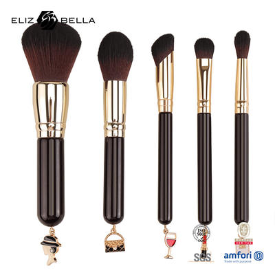 5pcs customizable travel make-up brush set kayu pegangan aluminium ferrule dan 100% rambut sintetis