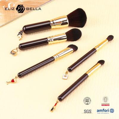 5pcs customizable travel make-up brush set kayu pegangan aluminium ferrule dan 100% rambut sintetis