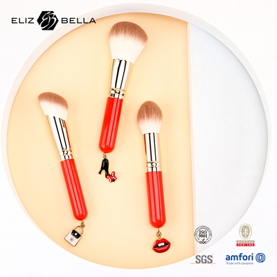 3pcs Wooden Handle Essential Cosmetic Brush Set Alat makeup rambut sintetis OEM ODM