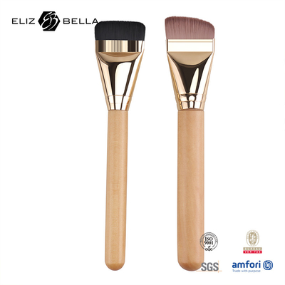 Sikat Makeup Rambut sintetis yang dapat disesuaikan dengan pegangan kayu dan ferrule emas yang mengkilap
