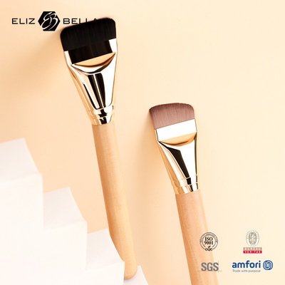 Sikat Makeup Rambut sintetis yang dapat disesuaikan dengan pegangan kayu dan ferrule emas yang mengkilap