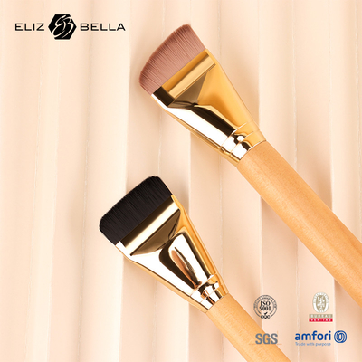 Sikat Makeup Rambut sintetis yang dapat disesuaikan dengan pegangan kayu dan ferrule emas yang mengkilap