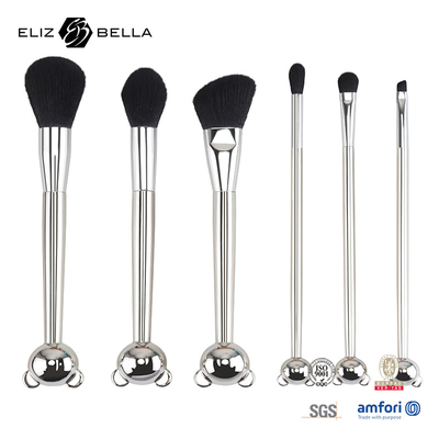Cat Shape Plastic Handle Desain Makeup Tools Dengan 100% Rambut Sintetis Berkilau Aluminium Ferrule