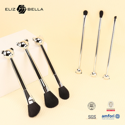 Cat Shape Plastic Handle Desain Makeup Tools Dengan 100% Rambut Sintetis Berkilau Aluminium Ferrule