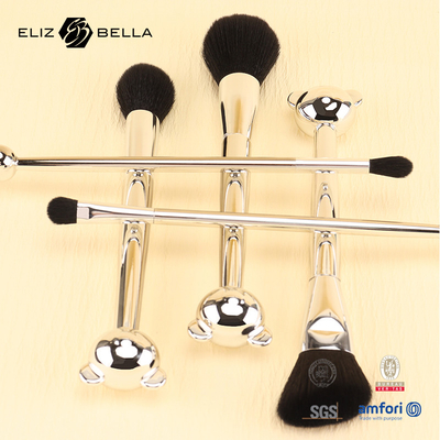 Cat Shape Plastic Handle Desain Makeup Tools Dengan 100% Rambut Sintetis Berkilau Aluminium Ferrule