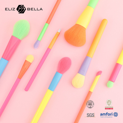 12PCS sikat make-up dengan pegangan kayu berwarna-warni dan ferrule LOGO disesuaikan diterima