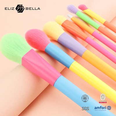 12PCS sikat make-up dengan pegangan kayu berwarna-warni dan ferrule LOGO disesuaikan diterima