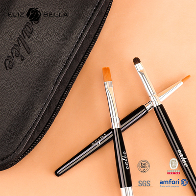 Sesuaikan 9pcs Travel Pro Makeup Brushes dengan Black Wooden Handle dan Aluminium Ferrule