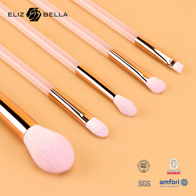 5pcs Pink Plastic Handle Makeup Brush, Synthetic Hair Cosmetic Brush Set, Powder, Eye Blendiang, Eye Shadow Brush
