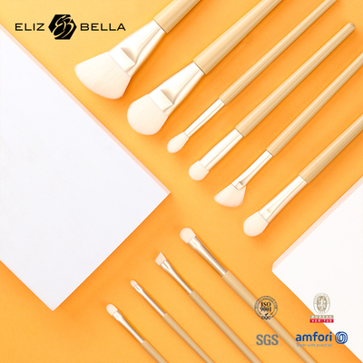11 Piece Nice Wooden Handle Beauty Makeup Brush Tools, Aluminium Ferrule Kosmetik Brushes, Sintetik Hair Brushes Kits