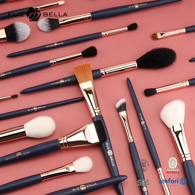 Grosir 24pcs kayu pegangan sikat make-up set merek Anda sendiri sikat kosmetik set