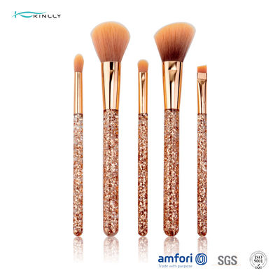 Glitter Rose Gold Ferrule Makeup Brush Gift Set 5 pcs untuk Eyeliner Eyeshadow